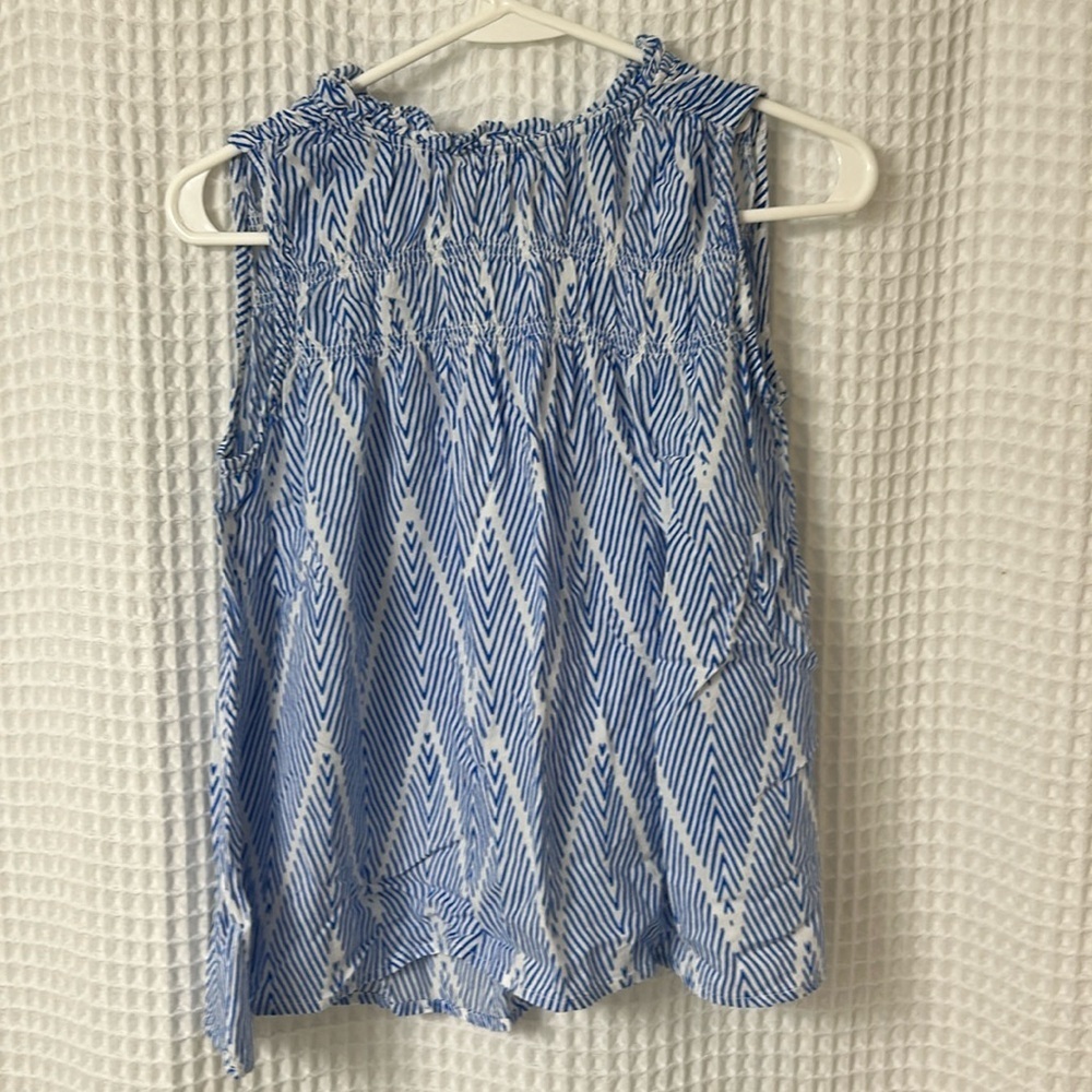 THML Sleeveless Patterned Blue and White High Neck Tank Top Size Small